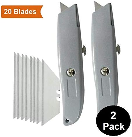 UrbHome Plastic Utility Box Cutter with Extra-Sharp Stainless Steel Blade | Retractable All-Purpose Razor Blade Carton Knife | Compact Opener Tool for Camping, Home & Office w/Safety Lock (2 Pack)