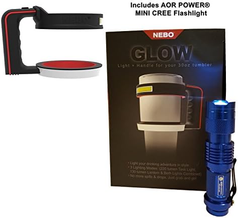 Nebo Glow 220 lumen Flashlight 6668 Light + Handle for your 30 oz tumbler - YETI Rambler, Ozark Trail, RTIC, and more. AOR6668 Includes AOR POWER Flashlight (Glow with AOR Flashlight)