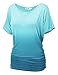 WT990 Womens Round Neck Short Sleeve Dip-Dye Dolman Top XXL Aqua