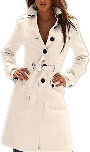 Tengfu Women's Winter Single Breasted Slim Fit Wool Long Trench Coat with Belt
