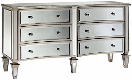 Stein World Furniture Bow-Front 6-Drawer Mirrored Chest with Antique Silver Trim