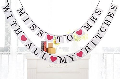 Bridal shower banner banners supplies decorations Bachelorette party Wedding shower engagement signs from miss to mrs ideas garland accessories flags letter bunting favor engaged parties kit