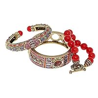 Heidi Daus Swarovski Crystal Accented Bracelet Set~ Lavish Layers (Coral-Color) S/M