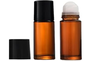 JUNFAMILEE 2 Pcs Brown 50ml Glass Essential Oil Roller Bottles Refillable Roll on Bottles Empty Deodorant Bottle, Refillable Containers Accessories, Containers Rollerball Bottles for Fragrance Roller Bottles