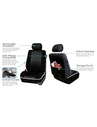 Cubierta de asiento de coche de tela, conjunto completo de calce universal con bolsa de aire de tuberías y listo para dividir de FH Group., negro liso (Solid Black Full Set)