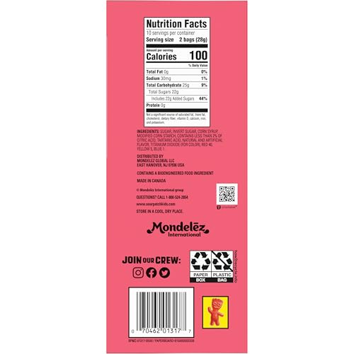 SOUR PATCH KIDS WATERMELON SOFT & CHEWY VALENTINE’S DAY CANDY, 20 SNACK PACKS