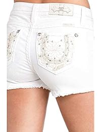 Pantalones cortos de herradura de oro con dobladillo de rayas, talla M, color blanco