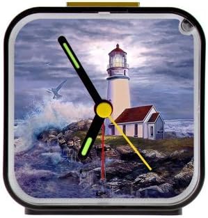 Light house Pattern,beautiful lighthouse Custom Square Black Alarm Clock,Home Decor 100% Quartz