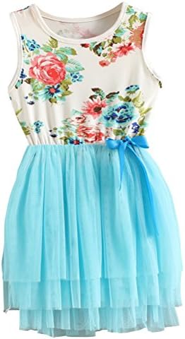 NiyageLittle Girls Sleeveless Floral Princess Dress Tulle Tutu Sundress