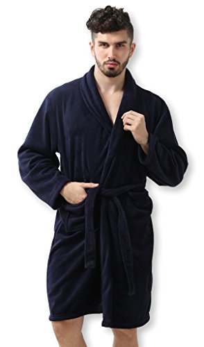 Pembrook Men’s Robe – Navy - Size S/M - Soft Fleece – Hotel Spa Bathrobe