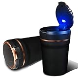 COOL·CAR Car Ashtray, Easy Clean Up Detachable Car Ashtray with Lid Blue Led Light and Removable Ceramic liner for Most Car Cup Holder(Gold)