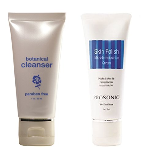 NutraLuxe/Prosonic Botanical Facial Cleanser (Paraben Free) & Skin Polish Microdermabrasion Crystal Cream - Travel Size Tubes (1 oz)