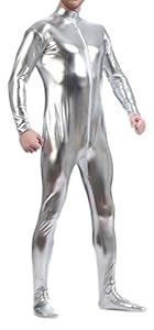 Seeksmile Unisex Metallic Lycra Bodysuit Zentai without Hood (Medium, Silver)
