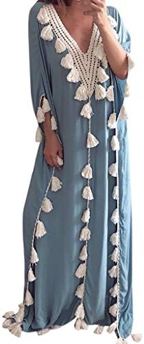 Womens Summer Dress,Women's Bohemia Long Dress Ethnic Style Tassel Beach Summer Holiday Party Dress Cocktail Plus Size Long Sundress Maxi Dress Shirts Dress Summer Beachwear