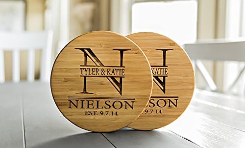 Personalized Wood Trivet (Set of 2, Nielson) - Large 7in Hot Pads for Pans | Unique Wedding, Engagement, Bridal Shower Gift for the Couple | Valentines Day and Birthday Gift for Mom and Grandma