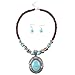 Qiyun (TM) Chunky Turquoise Blue Pendant Wood Beaded Chain Necklace Tibet Necklace Earrings