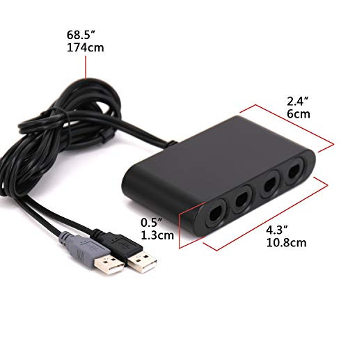 GameCube Controller Adapter, Gamecube Adapter for Switch, Wii U and PC USB, Provide Best Super Smash Bros Game Experience Easy to Plug and No Driver Need Gamecube NGC Controller Adapter with 4 Ports