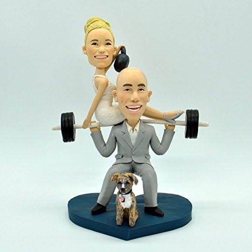 Wedding Bobbleheads,Wedding Cake Topper,Custom Wedding Cake Topper,Gym Weight Bar Cake Topper