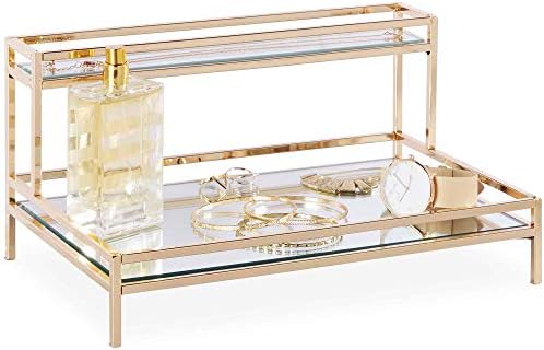 Beautify Mirrored Vanity Tray For Dresser Jewelry And Perfume Tray Two Tier Trays With Champagne Gold Finish L12 X D7 8 X H5 9 Inches Buy Online At Best Price In Uae