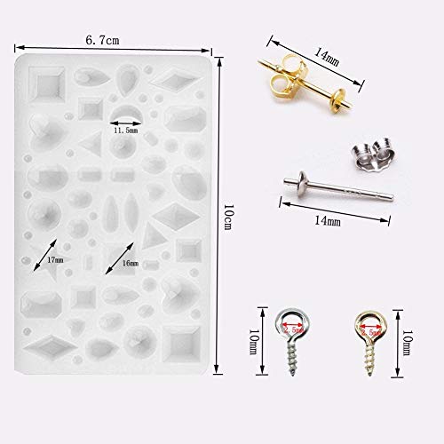 Woohmone Silicone Resin Kits Casting Molud Included 13 PCS Pendant Moulds, 10 PCS Stud Earrings and 100 PCS Eye Screw Pins for Craft Making DIY - Thumbnail 3