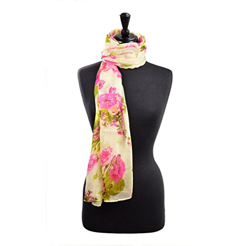 Cozzy Land Holiday Vintage Women Ladies Premium Pastel Blomming Floral Rose Woven Scarf-antique Soft Multicolor Sheer Multi-Color Scarf