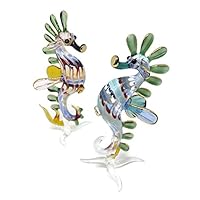 NaCraftTH Set of 2 Colorful Seahorse Handicraft Figure Murano Glass Blowing Artwork Nautical Figurines Fish Tank Ornament Aquarium Decorations