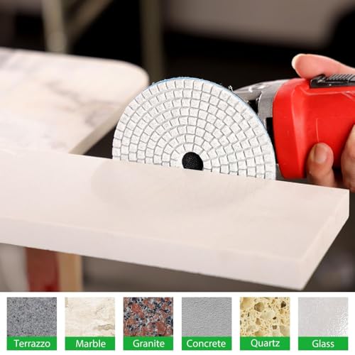 4 Inch Diamond Polishing Pads with 5/8’’-11 Backer Pad, 12PCS Wet/Dry Granite Stone Polish Pad Kit for Drill, Grinder, Polisher, 50-6000 Grit Polishing Pad for Concrete Marble Rock Countertop Quartz