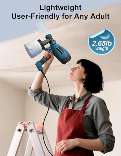WIBENTL Paint Sprayer, Electric Spray Paint Gun, 3 Modes & 4 Brass Nozzles, with Cleaning & Blowing Joints, Variable Flow Control, for Doors, Fences, Walls, Cabinets, Garden Chairs, Furniture, Blue