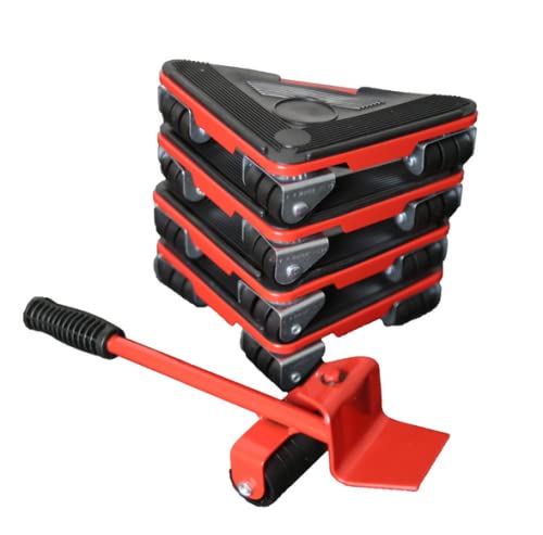 Furniture Lifter Mover Tools Set, Dyna-Living Upgraded Heavy Duty Furniture Moving Tools with 4 Pcs 360 Degree Rotatable Moving Sliders, Furniture Moving Roller Wheel Set for Fridge/Sofa,Red