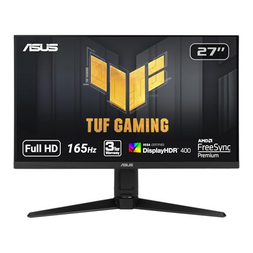 ASUS TUF Gaming VG279QL1A 27” HDR Gaming Monitor, 1080P Full HD, 165Hz (Supports 144Hz), IPS, 1ms, FreeSync Premium, DisplayHDR 400, Extreme Low Motion Blur, Eye Care, HDMI DisplayPort, BLACK
