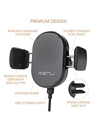 Kenu Airframe Wireless   Soporte para tablero de instrumentos Qi de carga rápida   Cargador inalámbrico para auto, compatible con iPhone Xs Max   Xs iPhone 8 Plus   8, Pixel 3XL   3 Car Accessories, soporte para teléfono Samsung Galaxy   Negro