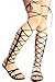 Forever Link OPEN TOE MULTI ELASTIC STRAP DESIGN SIDE ZIPPER LACE CASUAL KNEE HIGH GLADIATOR SANDALS
