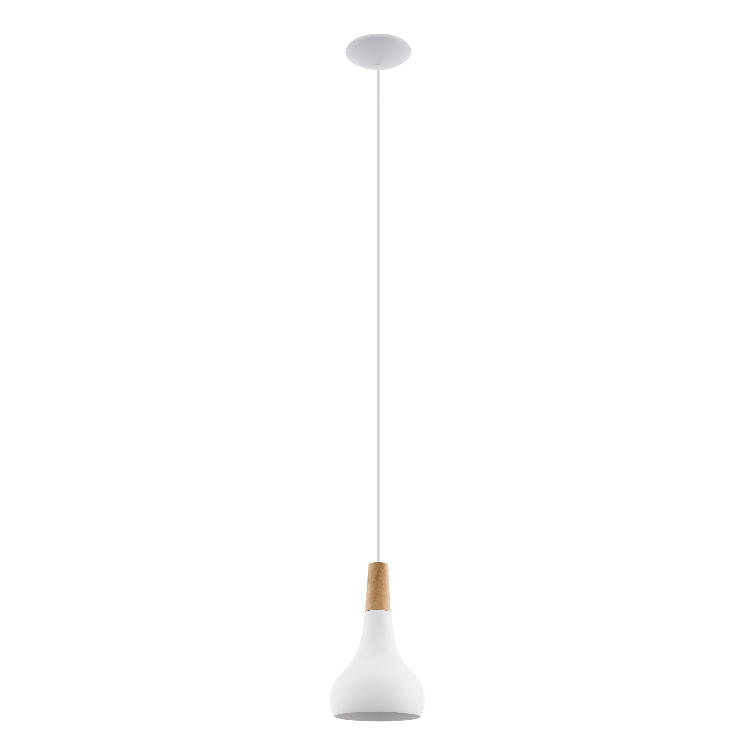 Eglo Pendant Lighting Sabinar, hamging lamp Made of White Metal and Natural Wood, Ceiling Light Fixture with E27 Socket, Ø 18 cm, FSC Certified