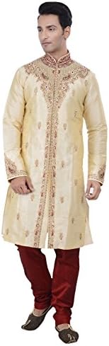 Ethnic Indian Design Gold Kurta Sherwani for Men 2pc Suit