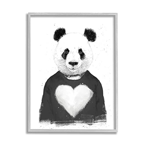 'Playful Panda Bear Black & White Heart Sweater'| Framed Giclee Art