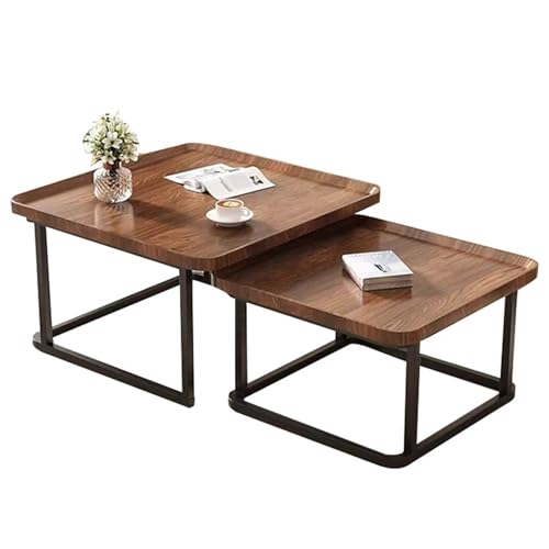 DAYONG Square Coffee Table Set of 2, End Table Set, Modern Side Tables, Nesting Table For Living Rooom Bedroom Office Dormitory Small Household Balcony Yard (Walnut)
