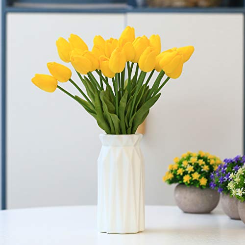 UltraOutlet 27 Pcs Yellow Artificial Tulip Flowers Real Touch Plastic