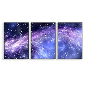 Framed Canvas Wall Art for Living Room, Bedroom Sky Space View Canvas Prints for Home Decoration Ready to Hanging - 16"x24"x3 Panels
