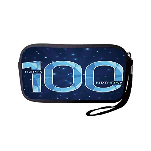 iPrint Neoprene Wristlet Wallet Bag,Coin Pouch,100th Birthday Decorations,Happy Birthday Old Grandparents Century Party Image,Sky Blue and Navy Blue,for Women and Kids