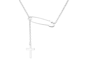 HEWILL Safety Pin Necklace Link Small Dainty Cross Lariat Necklace Paperclip Paper Clip Cross Y Necklace for Women Men Jewelry Gift