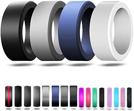 Men's Silicone Wedding Ring,Safe Wedding Band 4 Pack,Weight Lifting, Training, Exercise, Fitness, Firefighter,Active Lifestyle