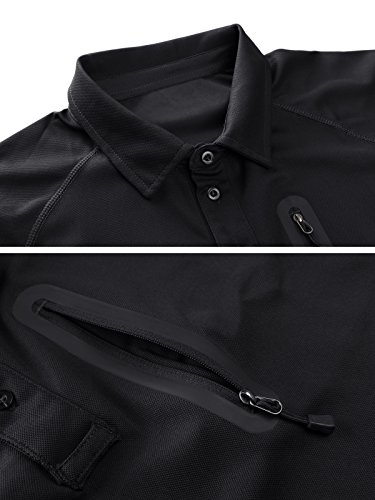 EKLENTSON Mens Outdoor Polo Performance Polo Outdoor T Shirt Short Sleeve Work Polo Black