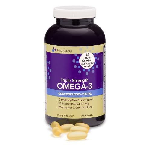 Triple Strength OMEGA-3 (by InnovixLabs). Concentrated Fish Oil, 900 mg Omega-3 per Pill. Enteric Coated, Odorless... image
