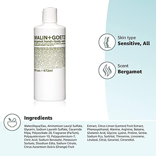 MALIN+GOETZ Hand + Body Wash – natural hydrating soap, cleansing and purifying for all skin types, prevents stripping or irritation on sensitive skin. Cruelty-free. Beauty Care