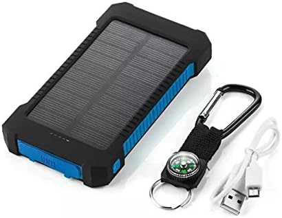 20000mAh Solar Power Bank Solar Charger Waterproof Portable External Battery USB Charger Built in LED light with Compass for iPad iPhone Android Cellphones (Blue)