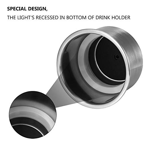Powstro LED Light Drink Holder,8 LED Recessed Stainless Steel Cup Drink Holder Cup Shape for Car Marine Boat