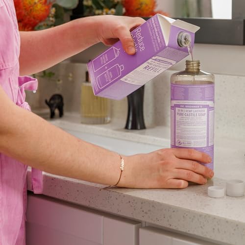 Dr. Bronner's Pure-Castile Liquid Magic Soap Refill - Made with Regenerative Organic Certified Oils, 86% Less Plastic per Quart - 18-in-1 Uses for Face, Body Wash, Hand Soap Refill- Lavender, 32oz