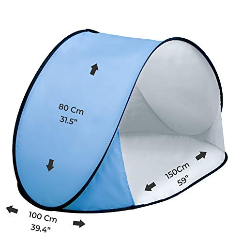Pluto Baby Blue Beach Tent: Protect Your Kids at Any Weather. Popup SunShelter for Babies to Keep Them Away from Rain and Breeze at The Park, Beach and Garden. Includes Coloring Book. - Thumbnail 2