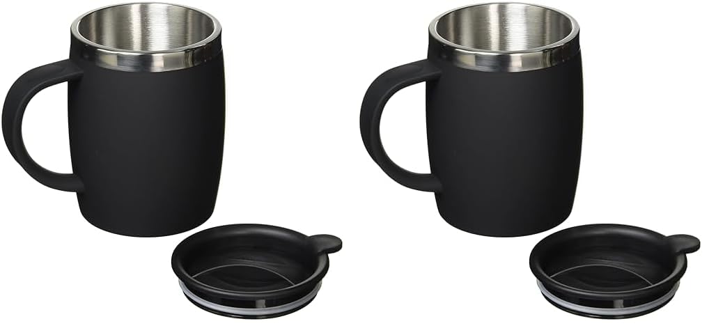 ThermoCafé by Thermos 105102 Desk Mug, Stainless Steel/Plastic, Soft Touch Black, 14 x 9 x 12 cm, 1 Count (Pack of 2)