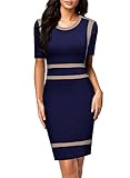 Miusol Women's Business Optical Illusion Work Bodycon Pencil Dress (XX-Large, A-Navy Blue)